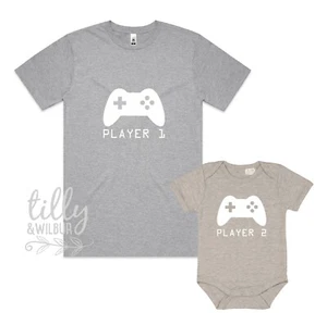Player 1 Player 2, Father Son Matching Shirts, Matching Dad Baby, Father's Day - Picture 1 of 5
