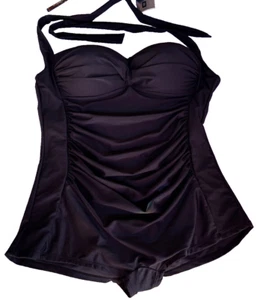 Jaclyn Smith Collection Womens 1 Piece Plus Sz 22W Solid Black Ruched Halter NEW - Picture 1 of 8