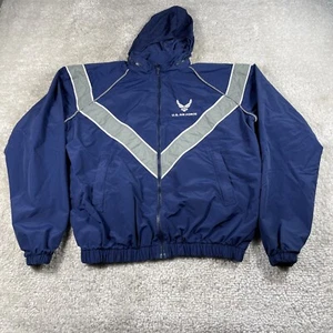 Air Force Jacket Mens Small Long Physical Fitness PT Hooded Full Zip Blue Nylon - Picture 1 of 14