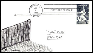 1983 FDC "Babe" Ruth 1895-1948 Hand Drawn Frank Dunn Cachet - Picture 1 of 2