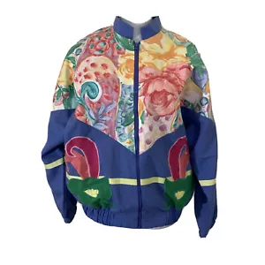 Southern Stitches Medium Vintage 80s Zip Up Windbreaker Jacket Floral Pattern - Picture 1 of 9