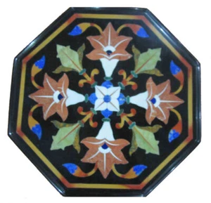 12" Black Marble Table Top Furniture Inlay Handmade Mosaic Art Home Décor Gifts - Picture 1 of 5