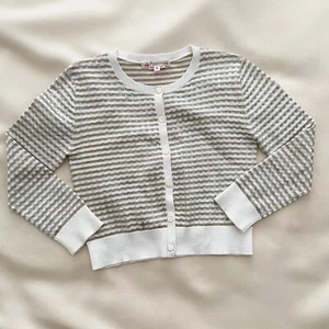 ** KIDS ** Bonpoint Silver/Gold Lame Gingham Cardigan, size 6 years - Picture 1 of 6