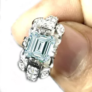 2+Ct Ice Color Emerald Moissanite Diamond Engagement Ring 925 Silver Size 7 - Picture 1 of 1