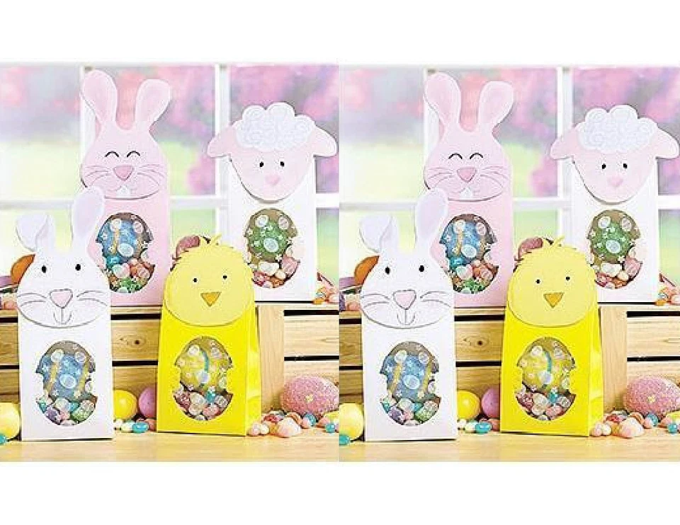 8 BOLSAS DE REGALO DE PASCUA VACACIONES con ventana CONEJITO POLLITO CORDERO rosa blanco amarillo  Foto 1 de 1