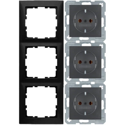 Berker Set 1x 3fach Rahmen 10139949 & 3x Steckdosen 47431606 anthrazit/matt - Bild 1 von 3