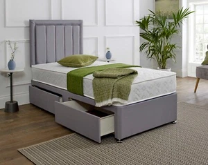 NEW Single 3FT/2FT6 Divan Bed Memory Mattress + Draws + Headboard kids & adults - Picture 1 of 19