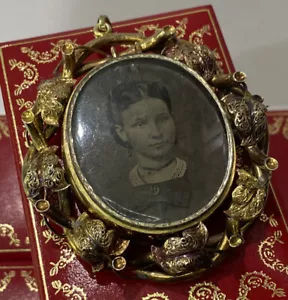 Spilla ciondolo cammeo lutto capelli ritratto oro giallo 9 kt antico vittoriano E - Foto 1 di 13