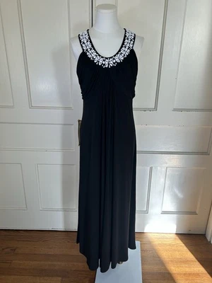 Maxi vestido de jersey acanalado con cuentas Soft Surroundings para mujer talla 8 negro clásico Foto 1 de 4