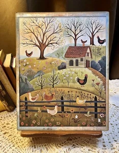 Chickens Farm, Folk Art Country Rustic Primitive Handcrafted  Plaque / Sign - Picture 1 of 3