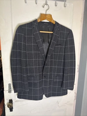 Hugo Boss Hadley1 Sport Coat 44L Gray Windowpane Wool Cashmere Silk Blend - Image 1 of 4