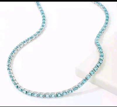 Collar redondo de 4 mm creado en laboratorio para mujer tenis aguamarina chapado en oro de 14 quilates blanco de 18" Foto 1 de 4