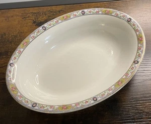 Homer Laughlin Cina: antica ciotola ovale 9” raro modello bordo oro rose 1923 - Foto 1 di 7
