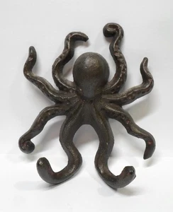 Vintage Oktopus Kleiderhaken / Schlüsselhalter Gusseisen Wandhalterung 5" lang - Bild 1 von 5