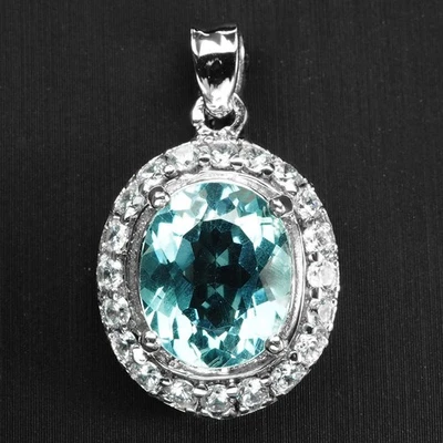 Pingentes de halo de ouro branco prata esterlina 925 azul marinho água-marinha intocada 4,60 ct - Imagem 1 de 4