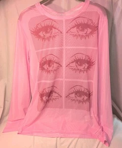 Camisa Romwe Manga Larga Transparente Chicle Rosa Ojo Nueva con Etiquetas Talla L Grunge Arte Gótico - Imagen 1 de 6