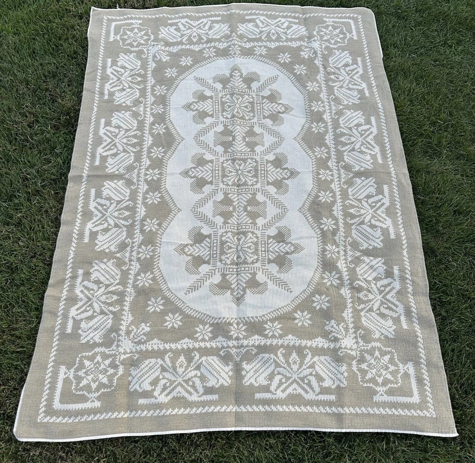 Manta Nórdica Escandinava Reversible 55x76 Copo de Nieve Geométrica Beige Marfil Foto 1 de 2