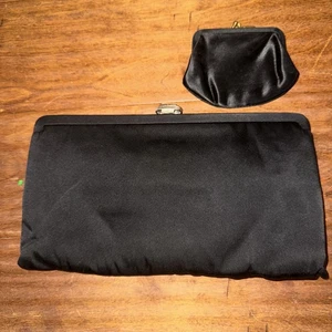 Vintage Crown Lewis Clutch Purse with Coin Purse Black - Picture 1 of 3