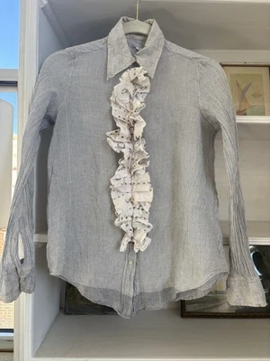 DOSA size 1 Blouse.  100% Cotton.  Super Cute Tuxedo Ruffle Front - Image 1 of 4