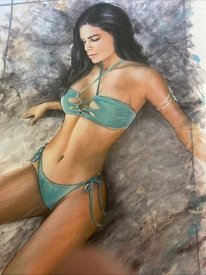 ОРИГИНАЛЬНАЯ картина/рисунок, модель, белье, (от W. Berg "hallovicky") 16 x 23 - Изображение 1 из 4