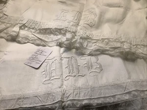 1398🌟De colección Antiguo Bordado a Mano “ENB” Monograma Bolsillo Fundas (2) Volantes Encaje - Imagen 1 de 14