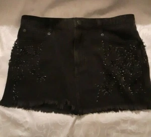 Minifalda vaquera Free People para mujer negra con estrás deshilachada talla 4 - Imagen 1 de 5