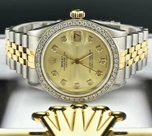 Rolex Ladies Datejust 31mm 18k Yellow Gold/Steel ICED 1.25ct Diamonds Gold Dial - Picture 1 of 8