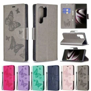 Coque téléphone cuir papillon à rabat pour Samsung S22 S21 S20 Plus Ultra A13 A32 A12 - Photo 1 sur 15