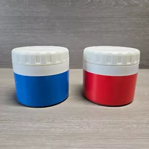 2x THERMOS King-Seeley MODEL 1155/4 Insulated JAR 8oz Food Soup Red & Blue Vtg - Picture 1 of 5