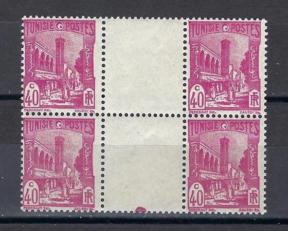 Túnez 1946 Sc# 85A Mezquita Túnez 40C bloque de canalones 4 MNH Foto 1 de 1