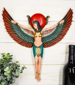 Large Ancient Egyptian Goddess Isis Ra With Open Wings Wall Decor Statue Plaque - Picture 1 of 6