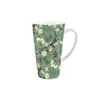 Bee Latte Mug - Tall Ceramic Green Floral Coffee/Hot Chocolate Cup