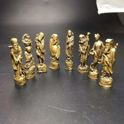 Juego de 8 estatua de latón de ocho inmortales de Buda de cobre antiguo chino de 5 cm para decorar Foto 1 de 4