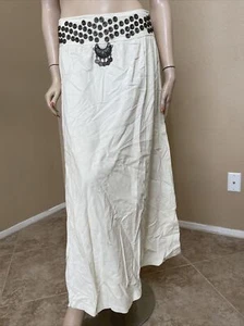 Women’s White Velvet Cotton Casual Hippie Boho Zip Button Medallion Size M Skirt - Picture 1 of 12