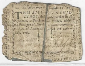 1760 10 Shillings North Carolina Colonial Currency ..... NO RESERVE - Picture 1 of 2