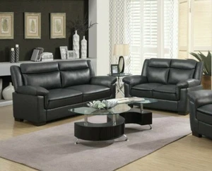 Arabella Living Room Set 2 Piece Sofa Loveseat Couch Gray Faux Leather 506591-S2 - Picture 1 of 18