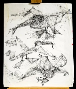 Fantasy Birds 14" X 17" Dibujo a Tinta Steam Punk Dibujo WGMutch Seattle - Imagen 1 de 3