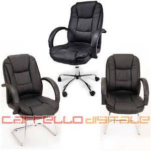SET 3 PEZZI POLTRONA IN ECO PELLE NERA DA UFFICIO più 2 POLTRONE OSPITE ATTESA - Foto 1 di 1