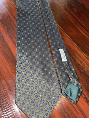 EMPORIO ARMANI Men's 100% Silk Necktie ITALY Luxury Green/Blue/Gold  EUC - Image 1 of 4