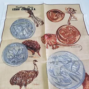 South Australian Decimal Coins linen tea towel emu koala platypus wildlife - Picture 1 of 12