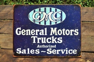 Insegna Metallo Latta Vendita e Assistenza Autorizzata General Motors Trucks - GMC - Rivenditore - Foto 1 di 4