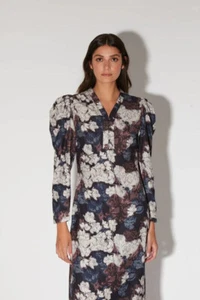 Walter Baker Kendall Floral Long Maxi Dress Puff Sleeves Side Slit Size S - Picture 1 of 14