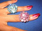 Vibrant Blue Diamonte Costume Jewelery Cluster Ring Size O+ Adjustable. BN