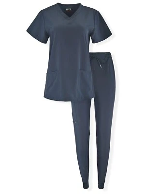 JEFFRICO 女士磨砂套装 V 领磨砂上衣和慢跑磨砂裤  — 第 1/4 张图片