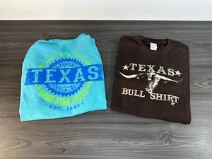 Lot of 2 Texas Graphic Shirts - Brown Texas & Long Sleeve Aqua Texas T-shirt Sz - Picture 1 of 21