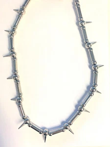 2  METAL SILVER MENS NECKLACE jl204 w/ SPIKES  new spike bead jewelry necklaces - Picture 1 of 1