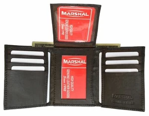 Mens Flap Up ID Credit Card Holder Trifold Genuine Lamb Leather Wallet - Picture 1 of 12