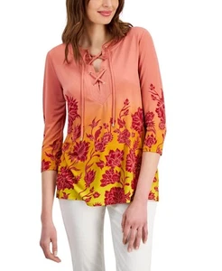 JM Collection Women's Printed Lace-Up Tunic - Picture 1 of 4