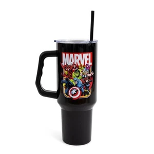 Marvel Comics The Avengers 40-Ounce Acciaio Inox Nero Tumbler con Manico - Foto 1 di 8