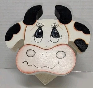 Vintage Cow Hand Towel Holder Hand Carved & Painted Folk Art Farmhouse Cottage - Picture 1 of 15